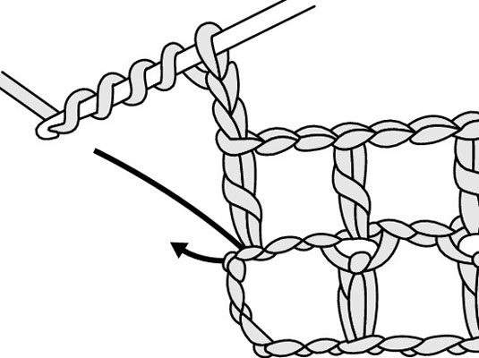 在 Filet Crochet 中增加一行末尾的一個或多個空格