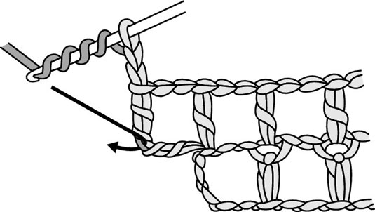 在 Filet Crochet 中增加一行末尾的一個或多個空格