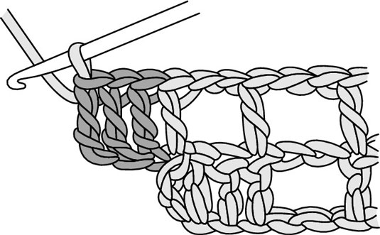 在 Filet Crochet 中增加一行末尾的塊